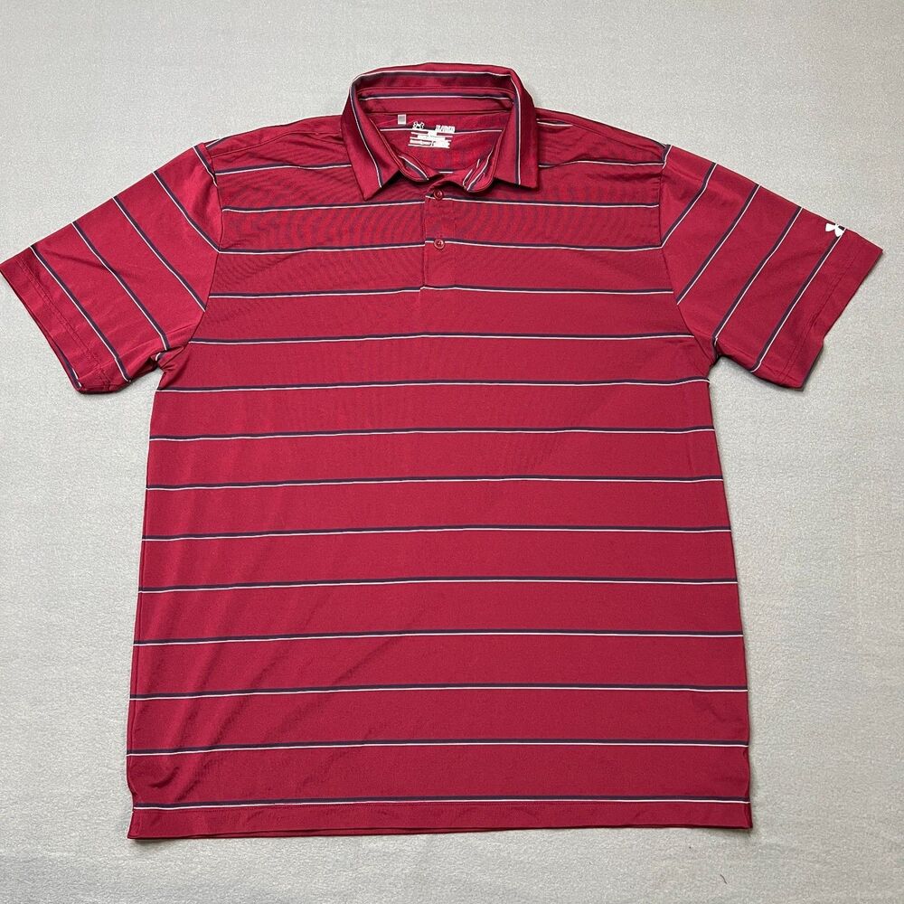 Under Armour HeatGear Polo Shirt Men's XL Red Striped Short Sleeve Performance